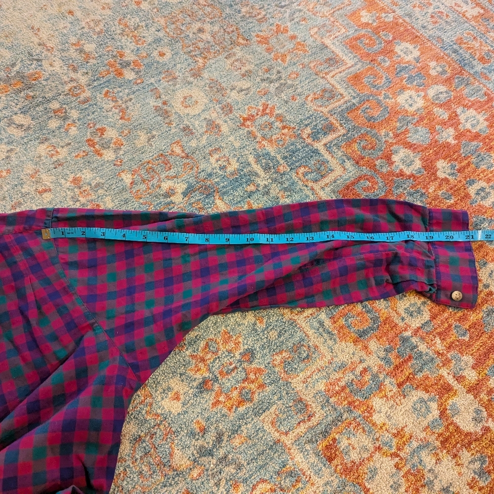 Vintage 90s Plaid Corduroy Collar Button Up Top Women's Medium Pink Purple 182 - Picture 9 of 9